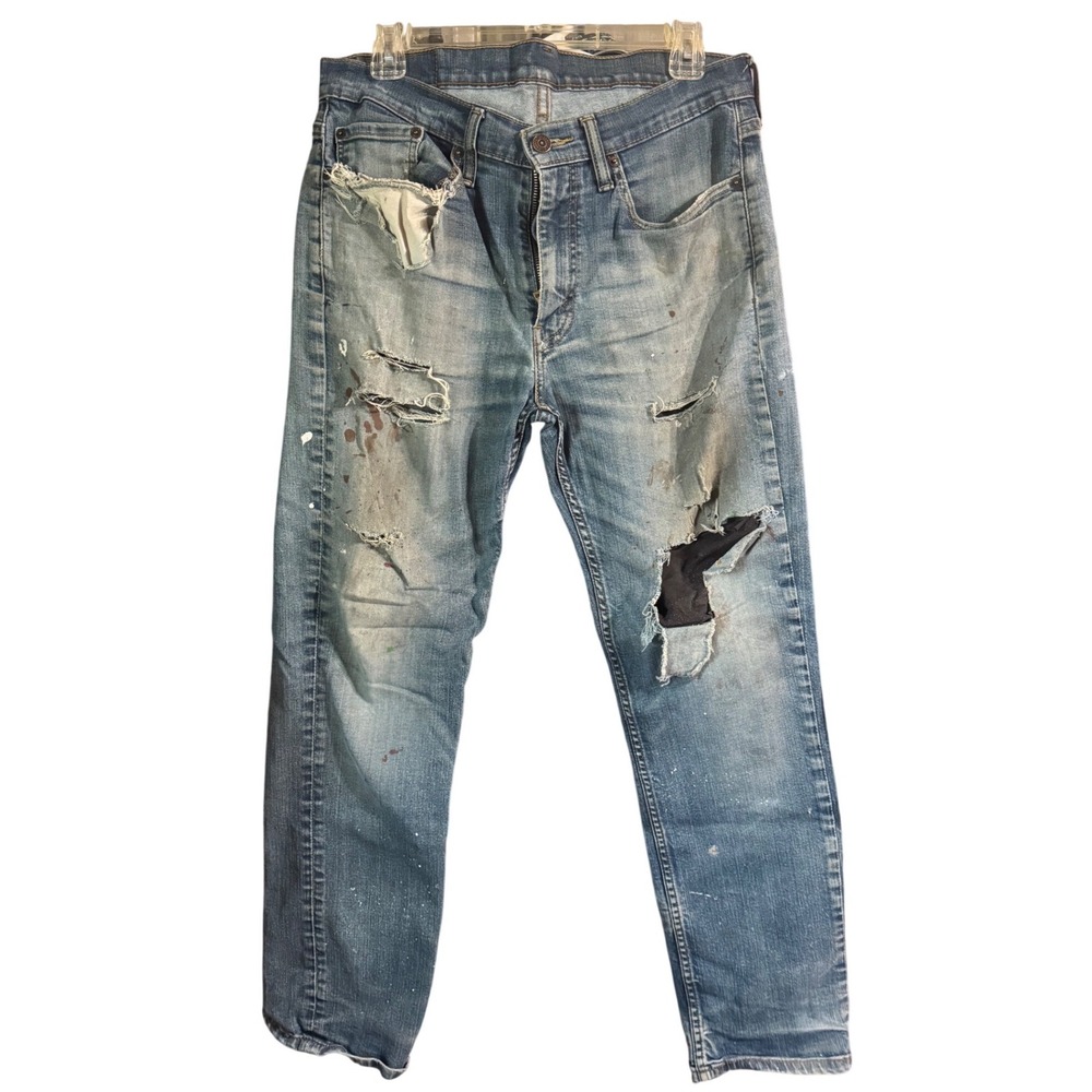 Levi's Mens 514 Jeans 32x30 Blue Cotton Solid Straight Distressed Workwear 2010s